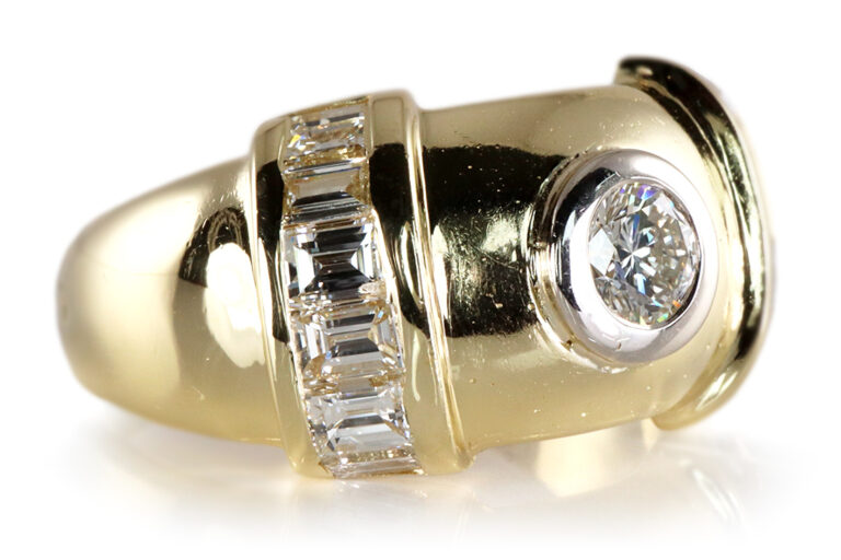 Ring 13 Diamanten ca. 1,35 ct F-G/VVS-VS 750 Gelbgold Gr 62 IGI [BRORS 19645]