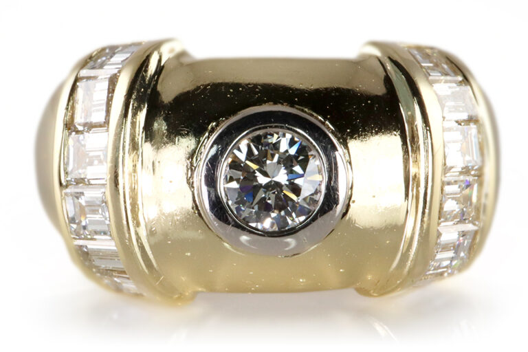 Ring 13 Diamanten ca. 1,35 ct F-G/VVS-VS 750 Gelbgold Gr 62 IGI [BRORS 19645]