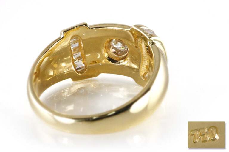 Ring 13 Diamanten ca. 1,35 ct F-G/VVS-VS 750 Gelbgold Gr 62 IGI [BRORS 19645]