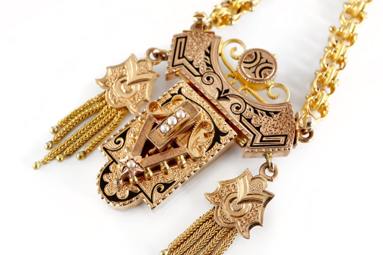 Schmuckset Kette Brosche Ohrringe Perlen *Antik* 750 IGI Gutachten [BRORS 20324]