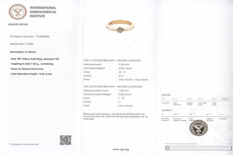 Ring 1 Brillant beweglich montiert +2 Diamanten 750 Gold IGI Gr 59 [BRORS 20796]