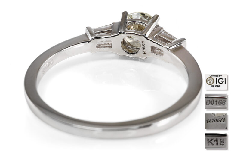 Ring 1 Brillant 0,77 ct M/VS2 + 2 Diamanten 750 Weißgold DPL Gr 54 [BRORS 20991]