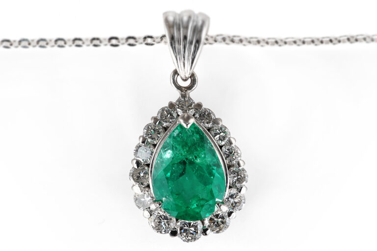 Kette Anhänger Smaragd Kolumbien 1,5 ct + 14 Brillanten 0,6 ct IGI [BRORS 20993]