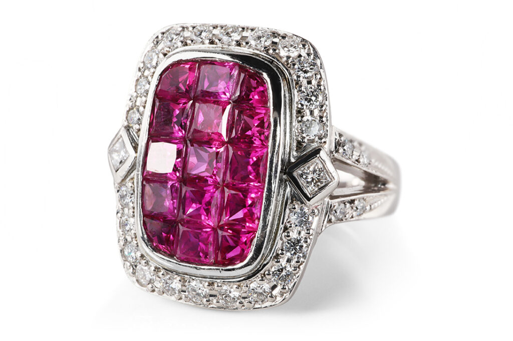 Ring 15 Rubine ca 1,81 ct 33 Diamanten ca 0,38 ct Platin IGI Gr 49 [BRORS 20997]