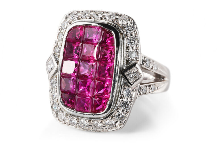 Ring 15 Rubine ca 1,81 ct 33 Diamanten ca 0,38 ct Platin IGI Gr 49 [BRORS 20997]