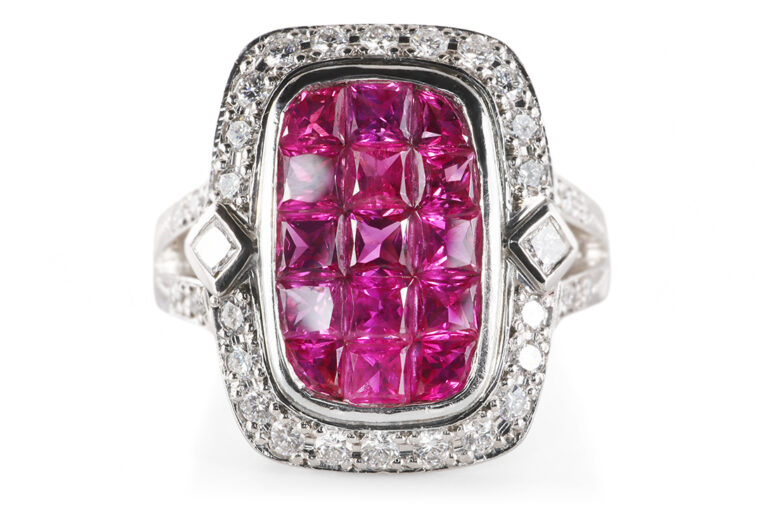 Ring 15 Rubine ca 1,81 ct 33 Diamanten ca 0,38 ct Platin IGI Gr 49 [BRORS 20997]