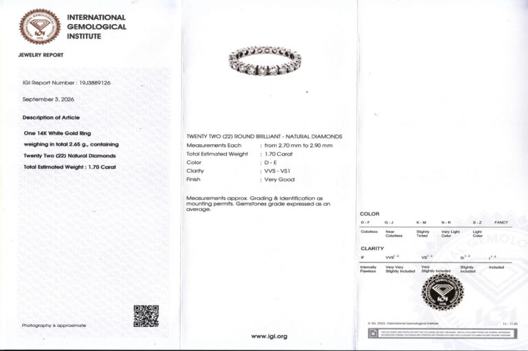 Memory Ring 22 Diamanten ca 1,7 ct RIVER/VS-VVS 585 Gold Gr 56 IGI [BRORS 21025]