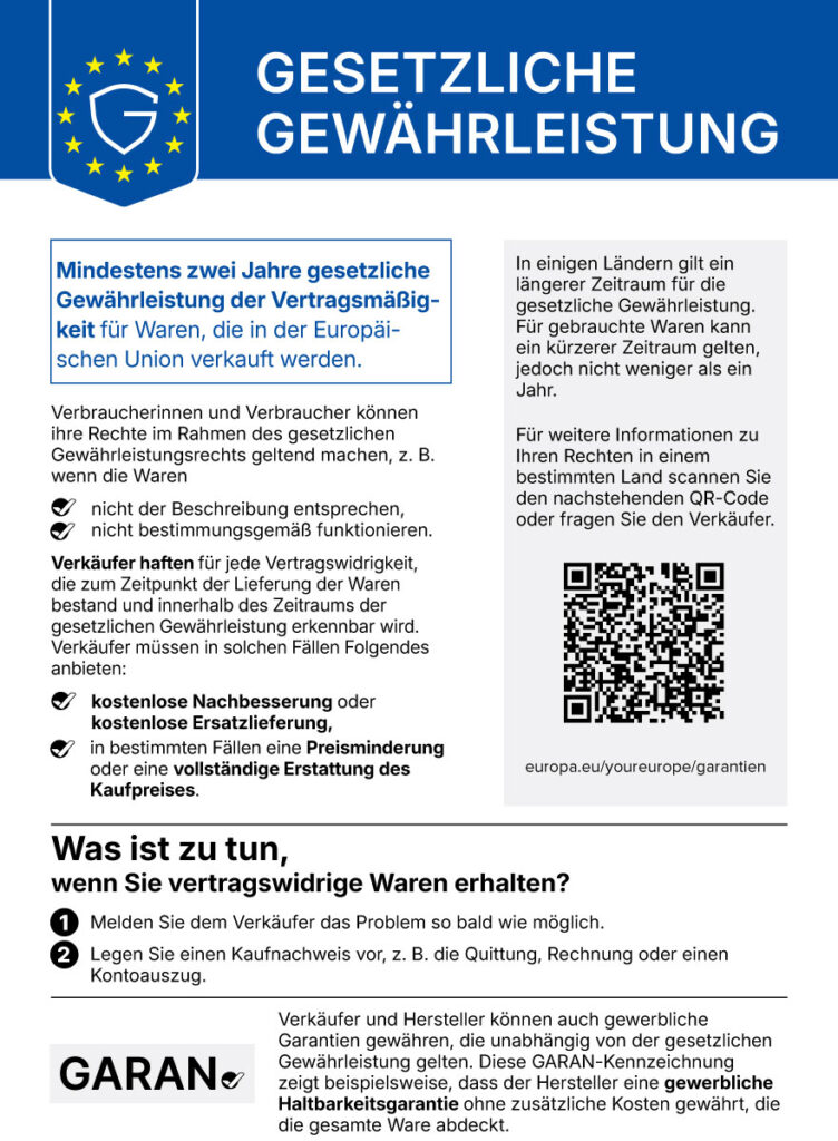EU-Gewährleistungslabel – Hinweis auf den gesetzlichen Gewährleistungsanspruch