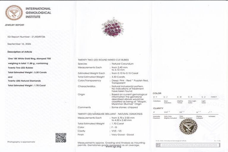 Ring 22 MOGOK Rubine ca 3,3 ct 20 Diamanten ca 1,7 ct IGI Gr 55 [BRORS 21052]