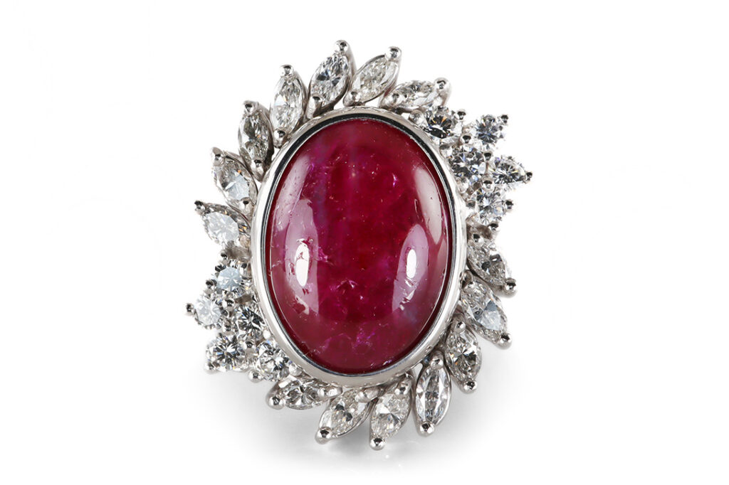 Ring Rubin unbehandelt 7,46 ct + 24 Brillanten ca 1,08 ct Gold IGI [BRORS 21056]