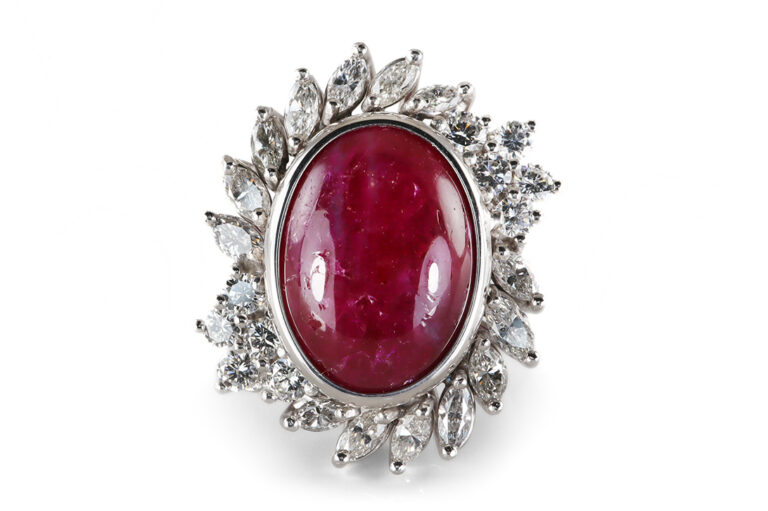Ring Rubin unbehandelt 7,46 ct + 24 Brillanten ca 1,08 ct Gold IGI [BRORS 21056]