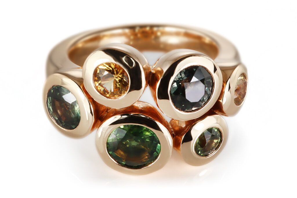 Ring A.ODENWALD MELODY 6 bunte Saphire 750 Rosegold Gr 52 [BRORS 21063]