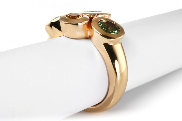 Ring A.ODENWALD MELODY 6 bunte Saphire 750 Rosegold Gr 52 [BRORS 21063]