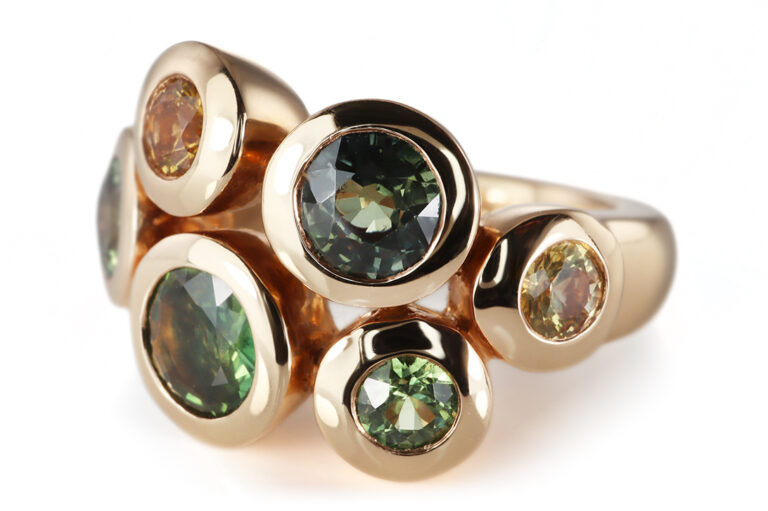 Ring A.ODENWALD MELODY 6 bunte Saphire 750 Rosegold Gr 52 [BRORS 21063]